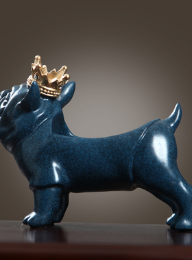 创意家居客厅玄关旺财狗斗牛犬软装饰品摆件茶几钥匙收纳盒美式