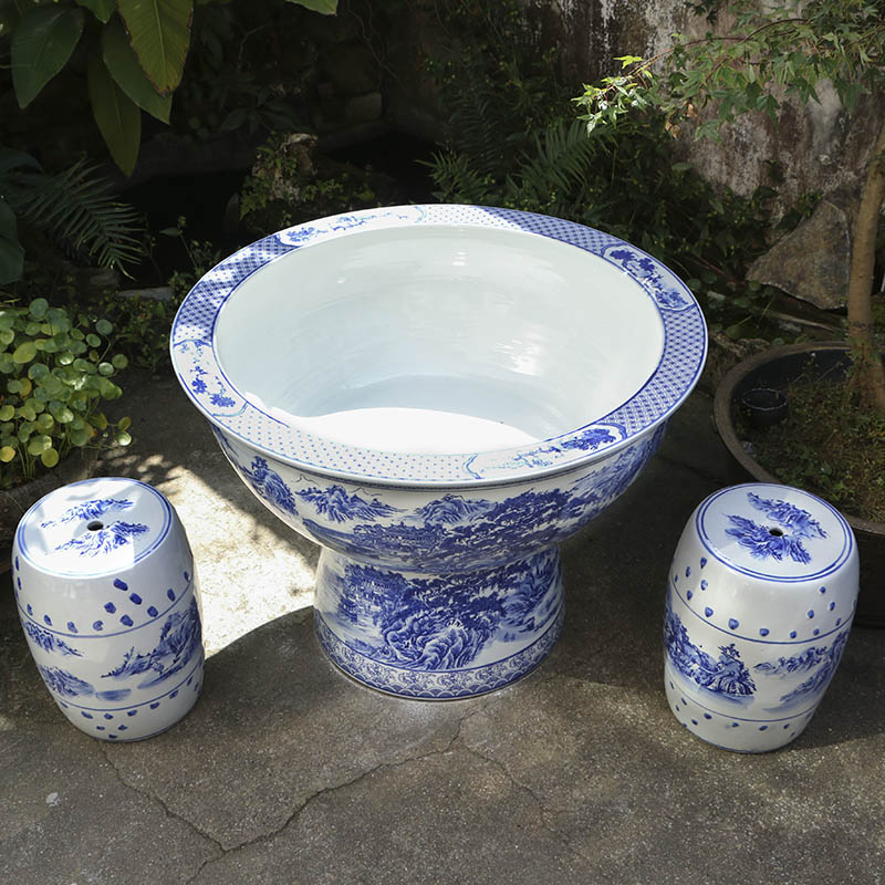 陶瓷鱼缸景德镇青花特大号养鱼盆落地立式荷花睡莲缸室外庭院水缸