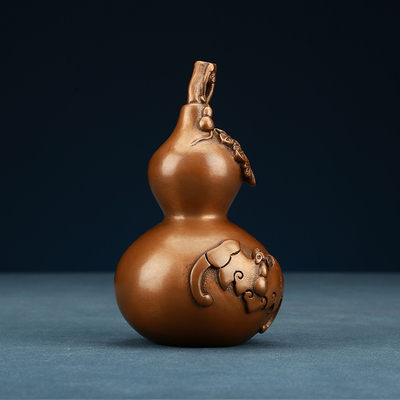 铜欣祥 纯铜双钱葫芦摆件福禄双全葫芦家居装饰品客厅乔迁礼品