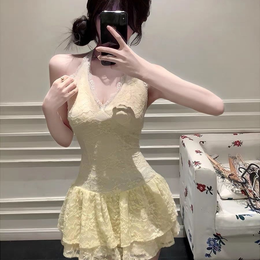 早秋韩系穿搭小个子纯欲风高级感针织罩衫蕾丝连衣裙子两件套装女