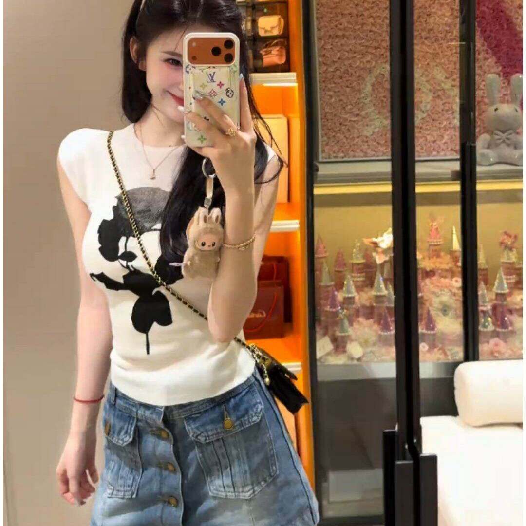 法式玫瑰花朵印花冰丝针