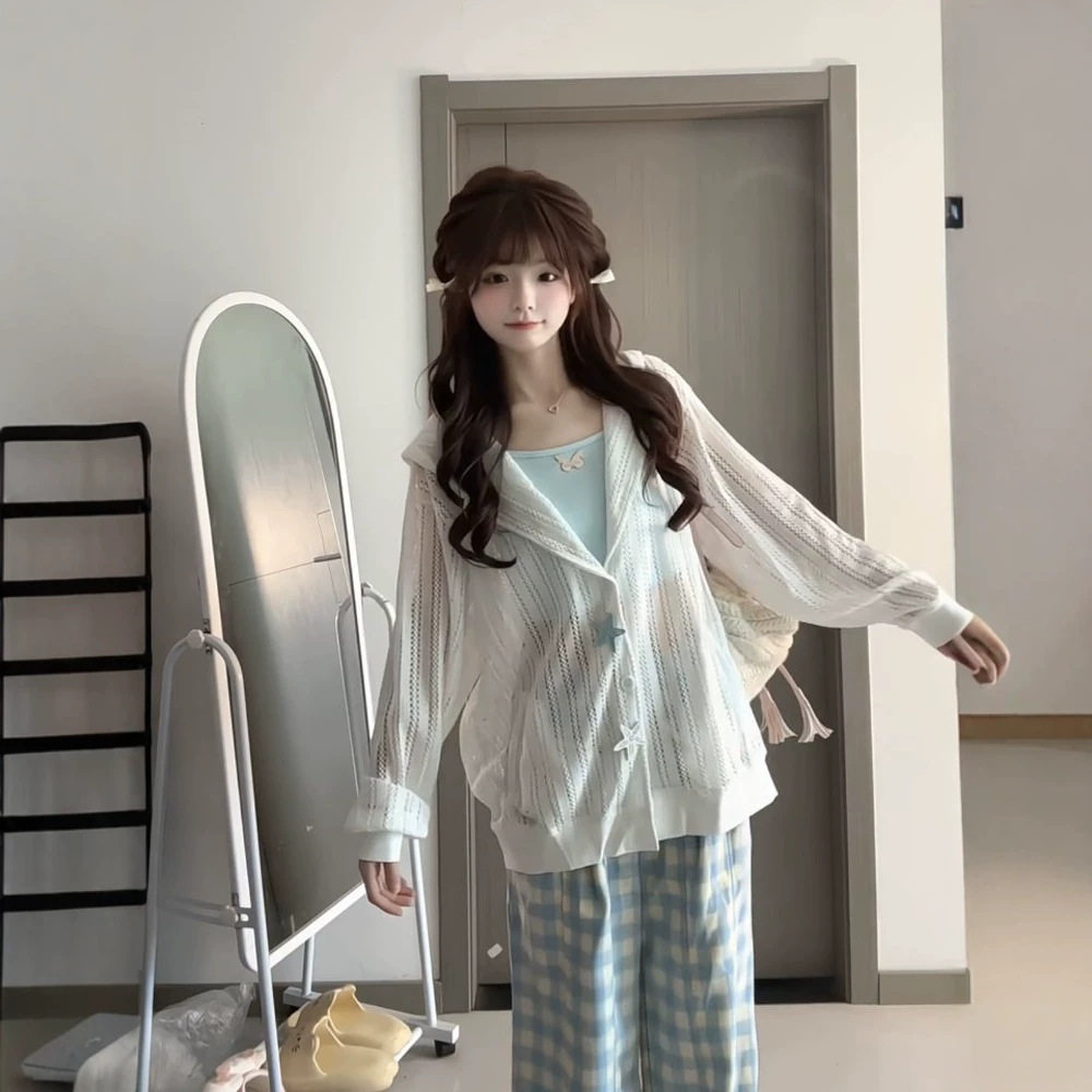 夏季镂空防晒针织开衫女短款
