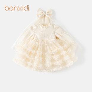 2025新款 Banxidi女童连衣裙春秋装 儿童公主裙宝宝网纱裙周岁礼服