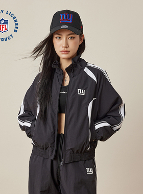 NFL美橄超级碗NY巨人队外套 美式复古运动蕾丝绣花黑色运动夹克女