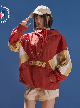 NFL美橄超级碗KC酋长队风衣 美式复古撞色拼接刺绣运动落肩款夹克