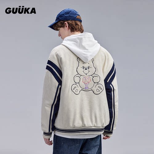 GUUKA美式拼接麂皮绒棒球服