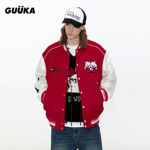 GUUKA潮牌小狗秋季美式棒球服