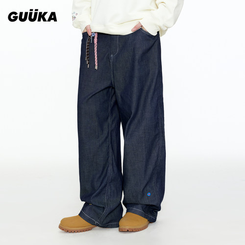 GUUKA美式阔腿刺绣牛仔裤