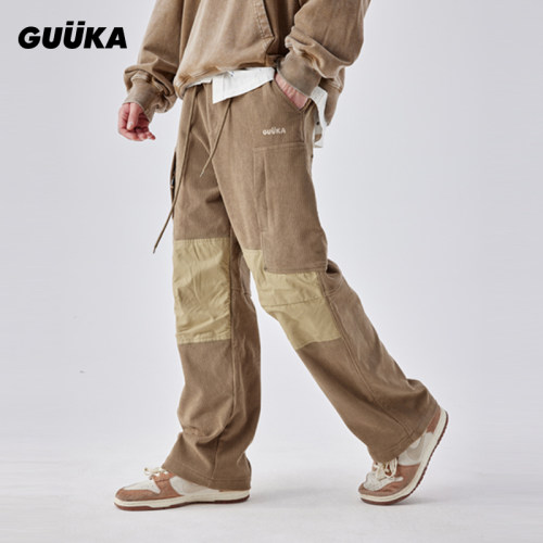 GUUKA山系撞色拼接灯芯绒裤