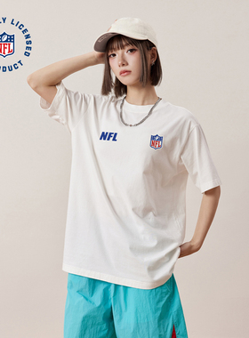 NFL美职橄榄球联盟超级碗美式运动白色基础款宽松圆领纯棉短袖T恤