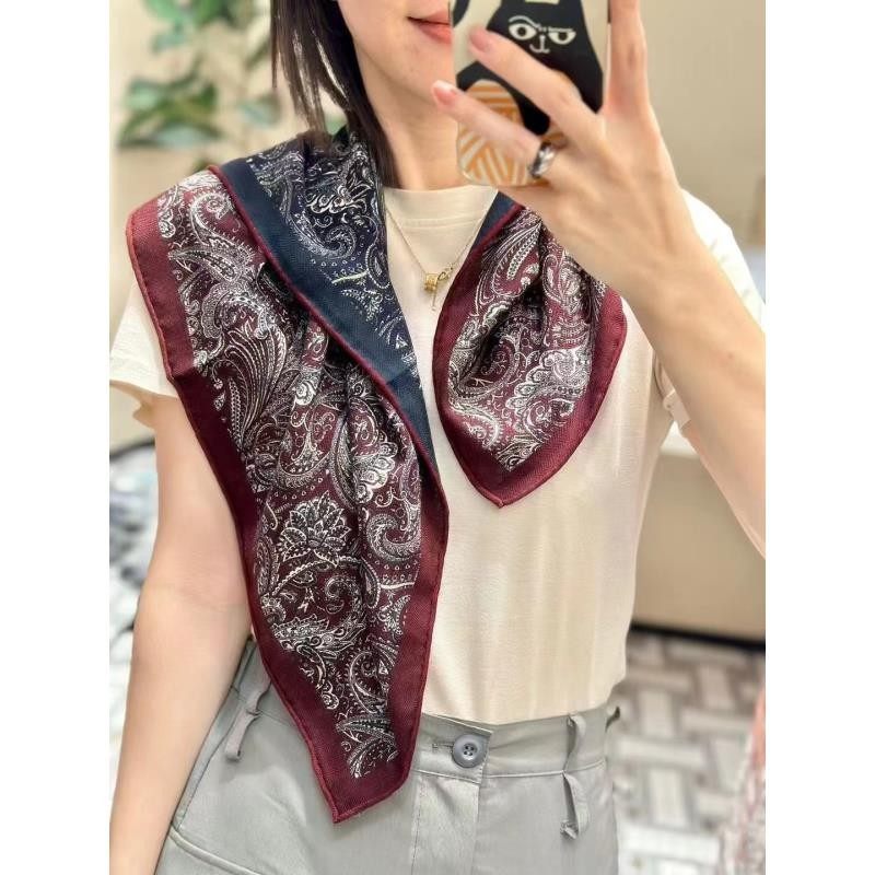 Hongxi Scarves/鸿晰丝巾丝毛双面凤尾腰果花60方巾时尚百搭B332