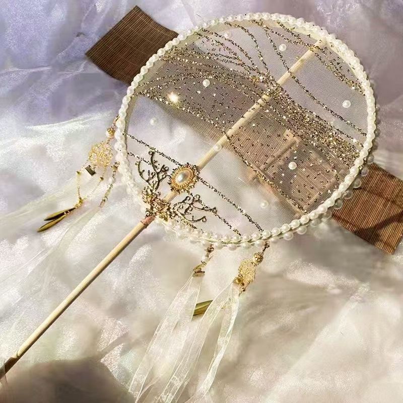 古风宫扇刺绣绣花长短柄儿童成人团扇汉服旗袍跳舞蹈走秀拍照圆扇