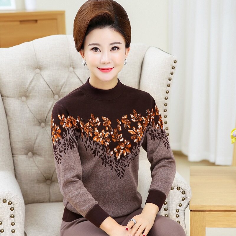 南极人保暖内衣男女士中老年加绒加厚时尚提花套装加大码妈妈装新