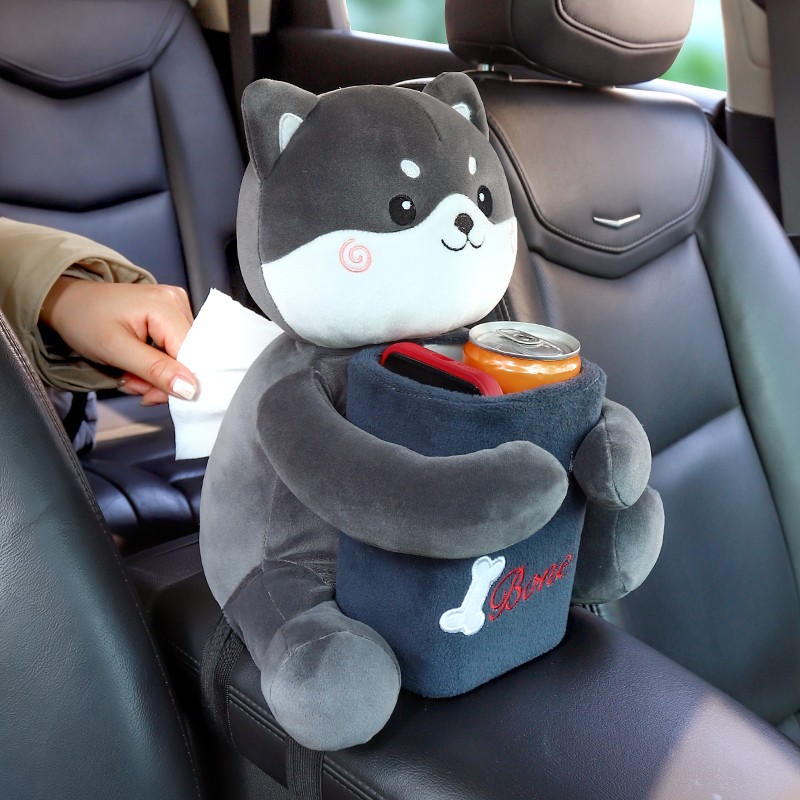 创意车载纸巾盒垃圾桶二合一汽车扶手箱高颜值挂式可爱车内装饰品