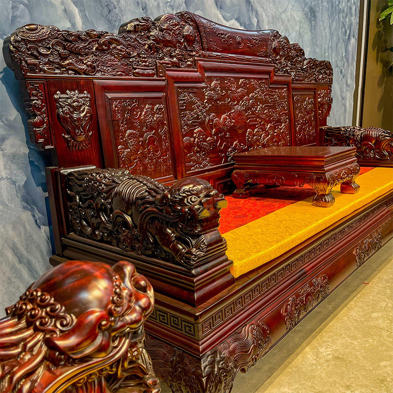 仿古实木沙发组合客厅明清古典家用檀木榫卯雕花中式仿红木大别墅