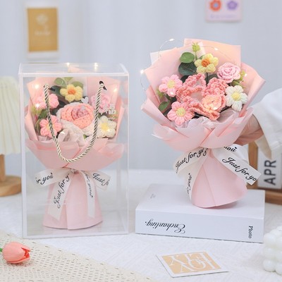 儿童节精致小花束非遗针织玫瑰向日葵泡芙成品自带礼盒送小孩朋友