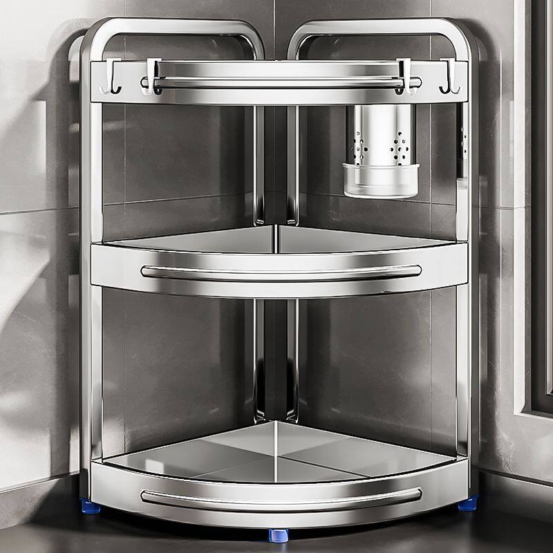 不锈钢厨房多功能调料品置物架三角台面放油盐酱醋刀架筷子收纳盒