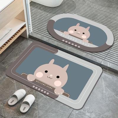 俏虎蓝底小兔浴室卫生间厨房硅藻泥脚垫松驰感地垫家用室内卡通