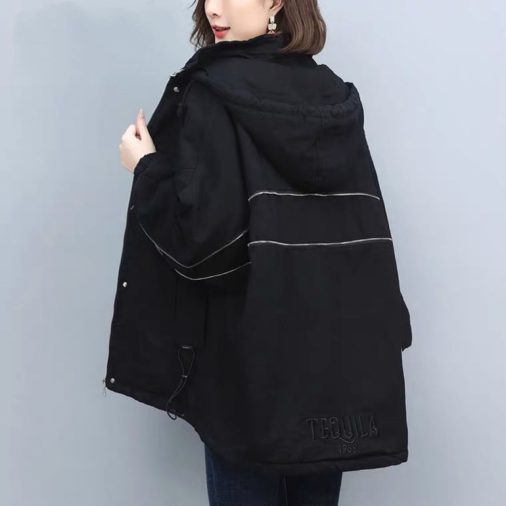 中长款加绒加厚派克服棉服女2022秋冬季新款韩版宽松连帽保暖外套