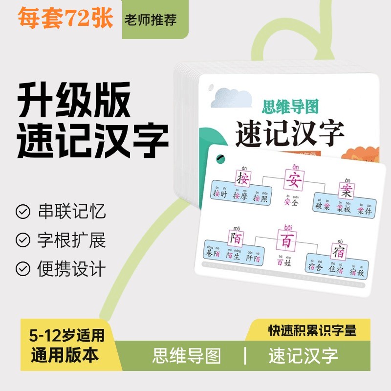 【抢！9.9】儿童识字小学语文偏旁部首思维导图识字卡趣味识字大