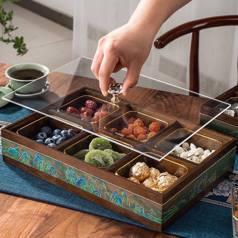 轻奢新中式干果盒2025新款家用客厅茶几实木收纳盘坚果零食分格盘,餐饮具,果盆/果盘/果篮,淘宝优惠券,粉丝福利购,淘宝优惠卷