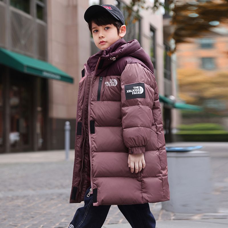 儿童羽绒服女童中长款2023大码加厚男女款冬季中大童黑金免洗外套