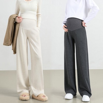 醋酸绵羊毛孕妇阔腿裤秋冬显瘦宽松加绒直筒窄版休闲长裤托腹裤