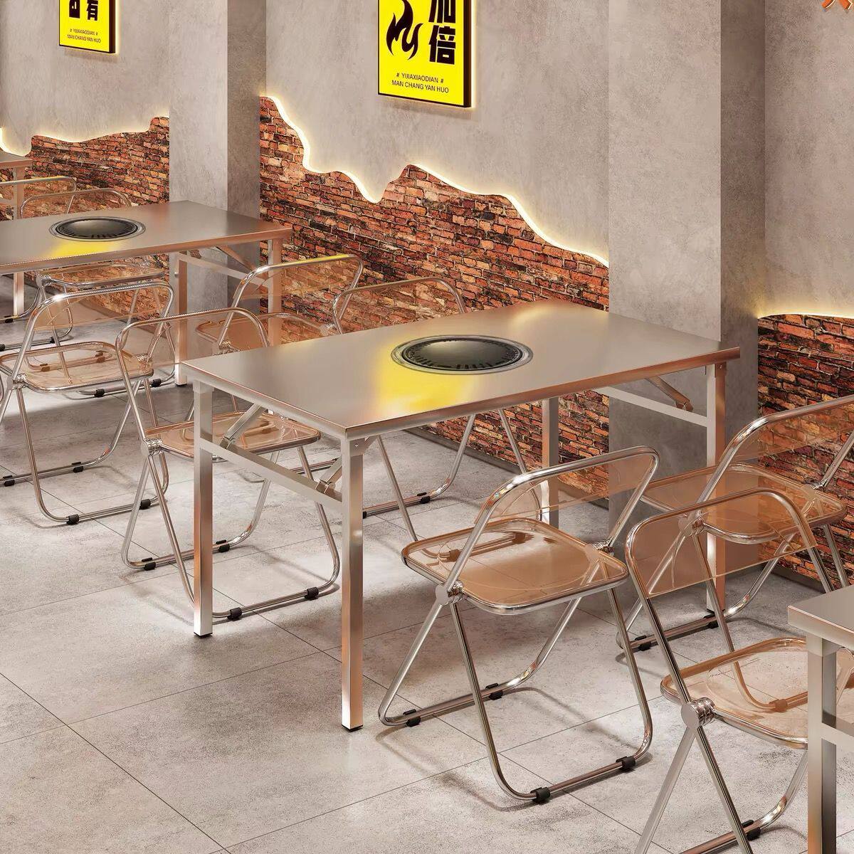 不锈钢家用折叠圆桌商用地摊烤肉桌方桌煎肉烧烤火锅排挡夜市桌子