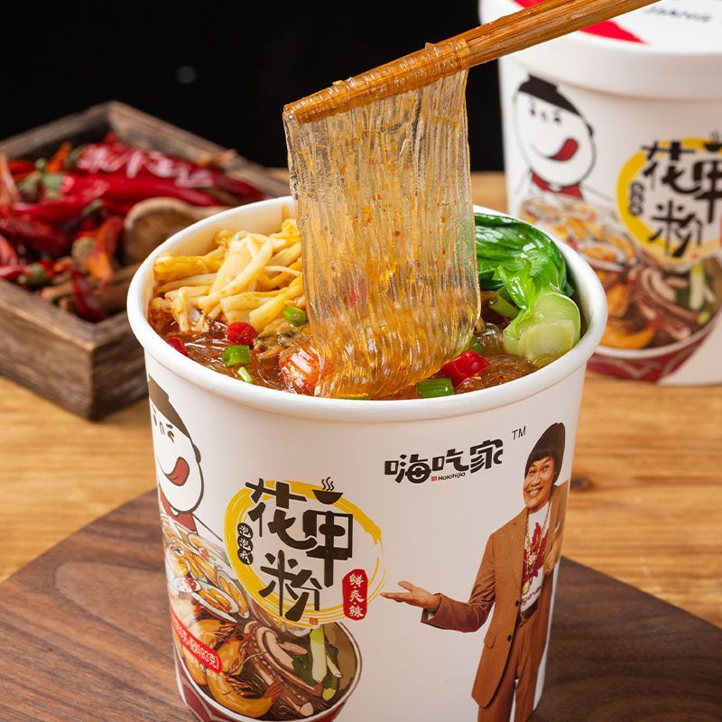 可口嗨吃家花甲粉酸辣粉桶装麻酱花甲方便即食宿舍免煮整箱冲泡速
