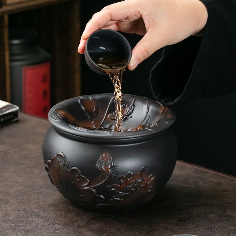 高档紫陶荷韵茶渣缸带盖建水大容量废水桶茶杯洗茶道配件茶具,餐饮具,茶道/零配,淘宝优惠券,粉丝福利购,淘宝优惠卷