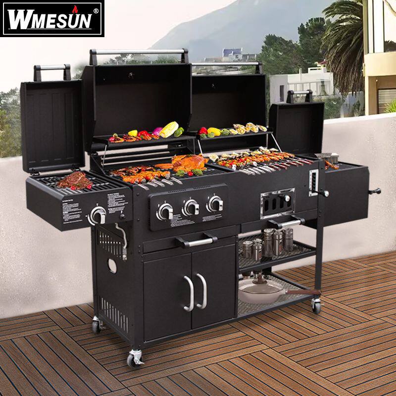WMESUN庭院别墅户外烧烤台气碳两用烧架子美式烧烤炉移动熏碳烤炉