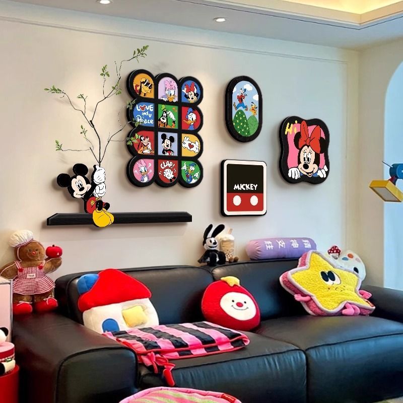 多巴胺客厅沙发背景墙组合装饰画卡通儿童房墙面挂画高级感卧室画图片