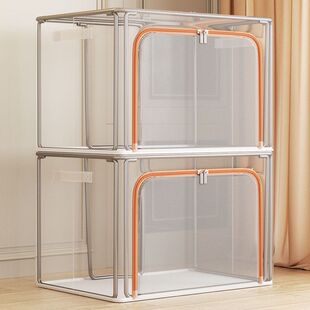 炕柜家具农村放被子衣服收纳箱特大72升折叠加厚侧开收纳柜透明带