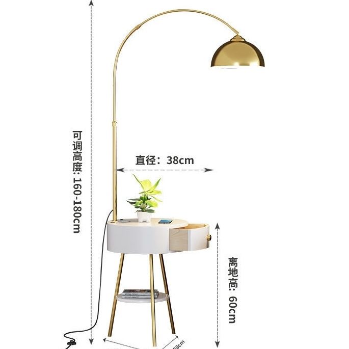钓鱼灯落地灯北欧轻奢客厅灯卧室床头柜置物架一体茶几带抽屉台灯