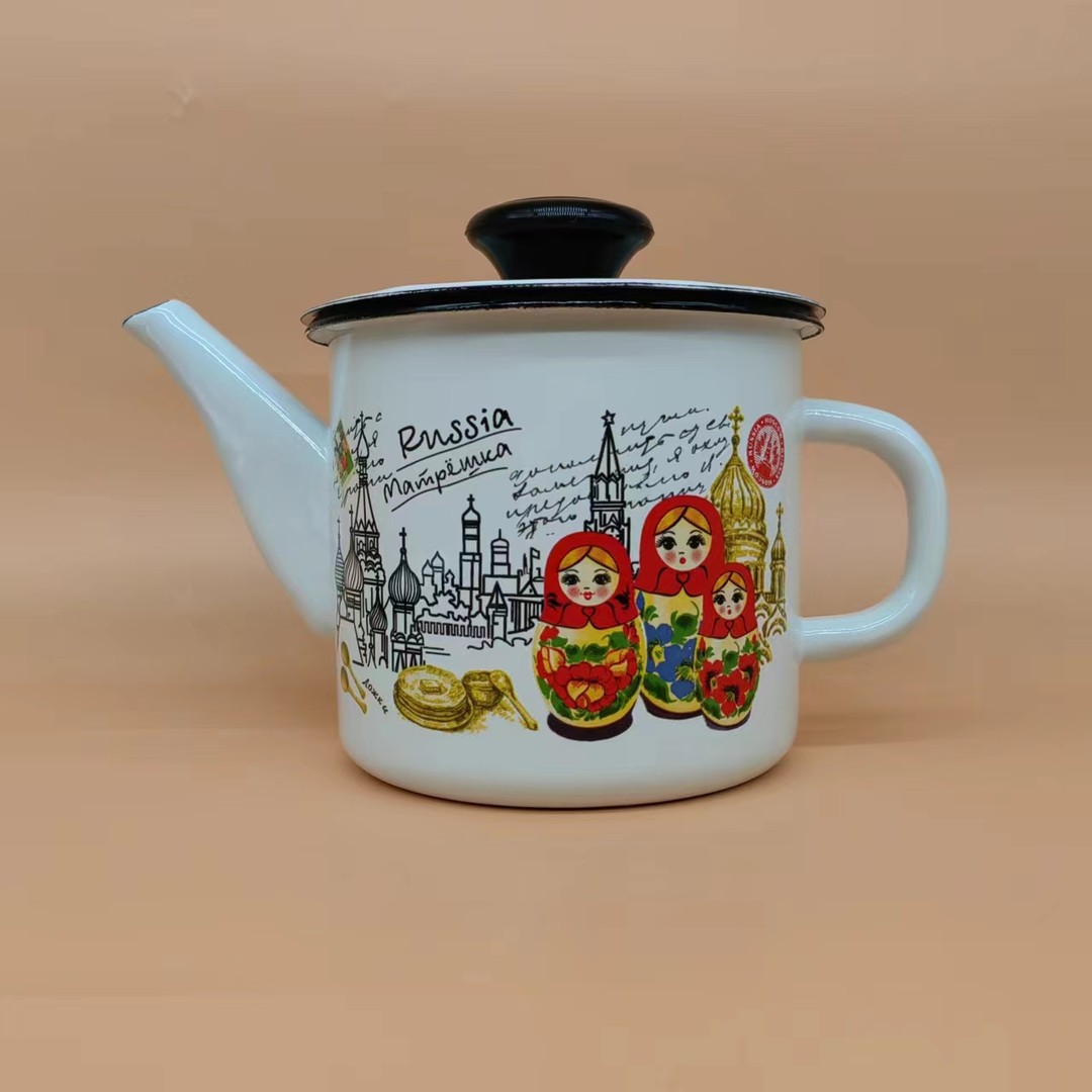 俄罗斯原装进口怀旧复古1升搪瓷油壶 茶壶 醋壶 酱油壶 料油壶