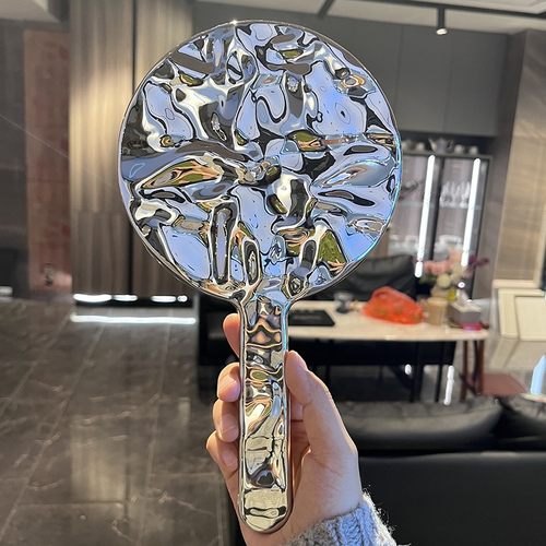 化妆镜手持镜子公主风ins风手拿镜高级复古浴室宿舍家用手柄镜子