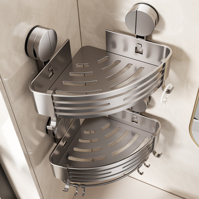 卫生间吸盘置物架浴室免打孔壁挂洗手间洗漱台厕所加高三角收纳架