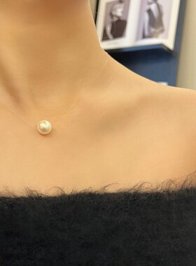 钛钢仿珍珠吊坠 项链经典ins透明线单珠10mm简约隐形鱼线秋冬轻奢