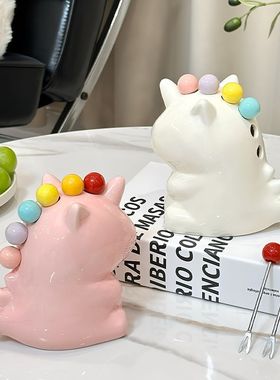 萌趣独角兽水果叉彩色陶瓷摆件奶油风生日礼物创意桌面装饰