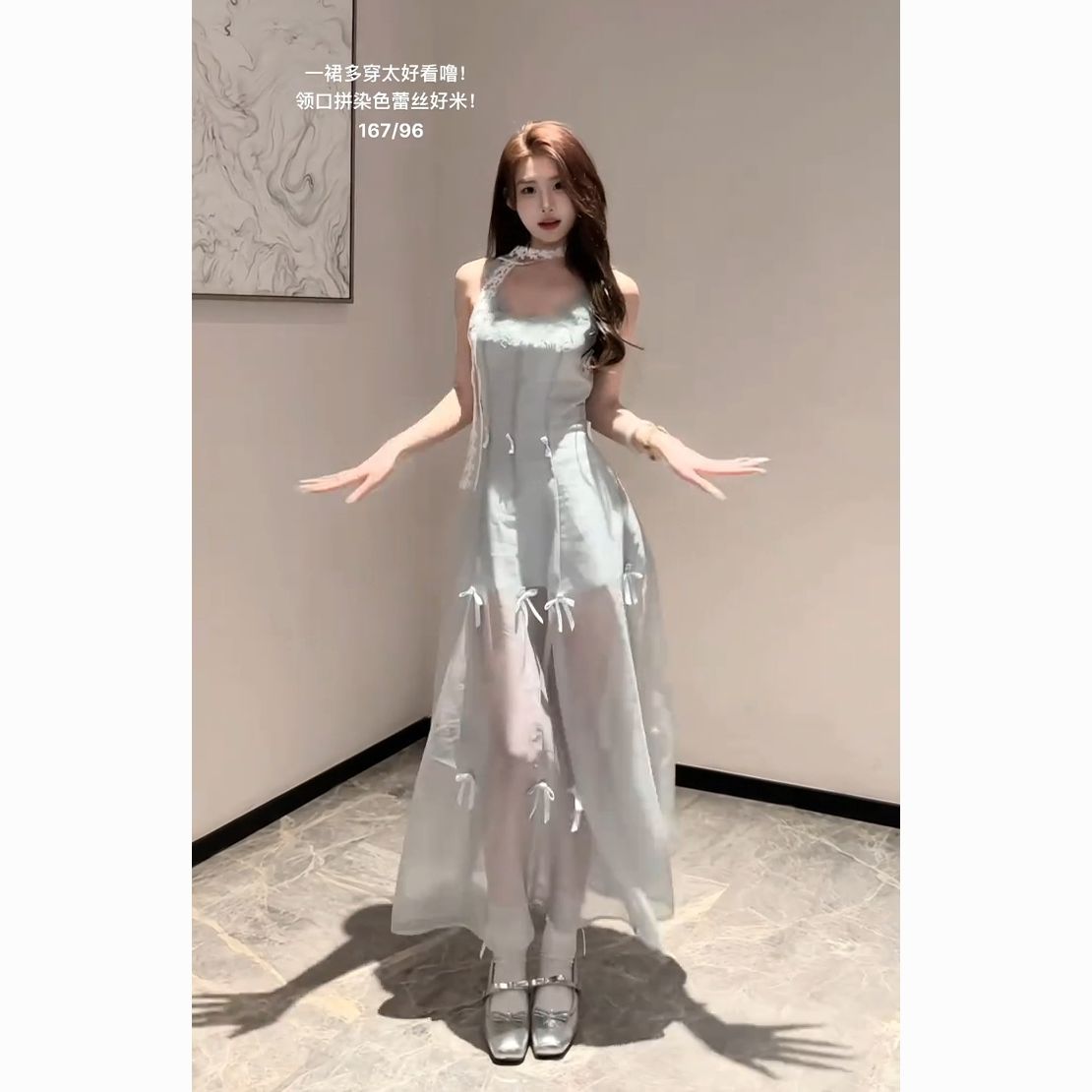法式气质一裙多穿拼接蕾丝网纱连衣裙女2025春夏新款海边度假长裙