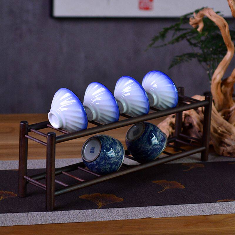 竹制双层茶杯架沥水架茶杯收纳架简约置物架茶桌面茶具收纳架子