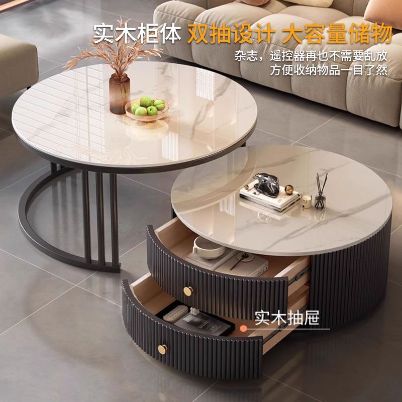 岩板茶几轻奢家用客厅新款网红北欧现代简约大理石小户型圆形茶桌