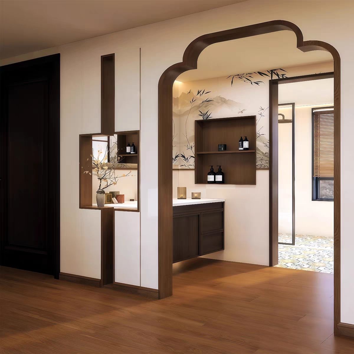 宋氏美学垭口包套中式门套包边客厅阳台实木海棠角小轩窗玄关隔断