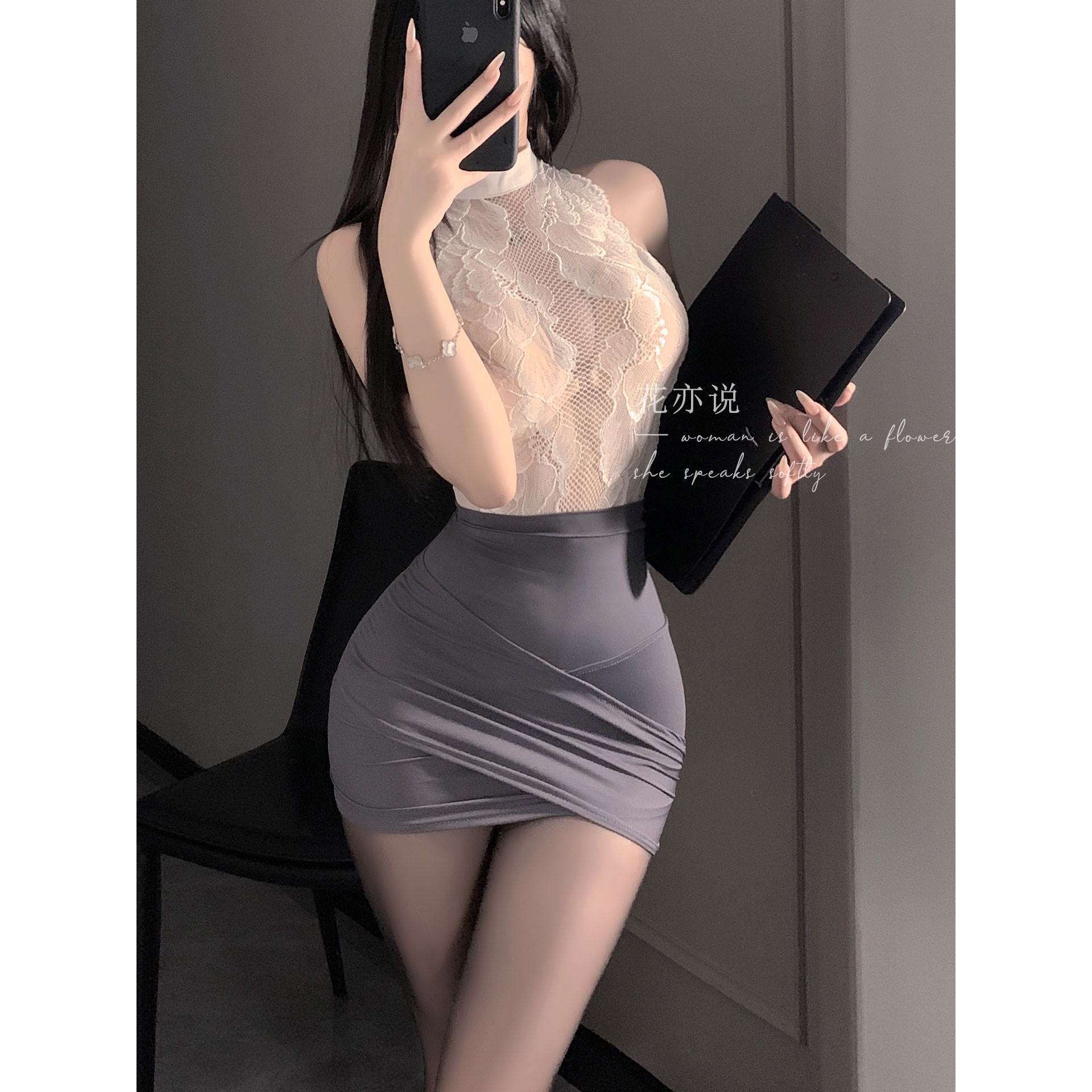 【花花大码】性感连体衣包臀裙秘书套装0L制服角色扮演新款春夏