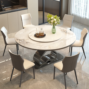 轻奢岩板餐桌伸缩折叠饭桌高级感可圆可长意式方圆两用餐桌椅组合