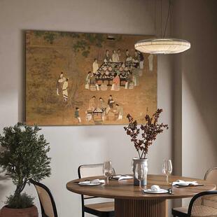 《文会图》新中式装饰画客厅茶室背景墙横版挂画明清古典玄关壁画