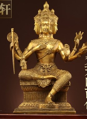 纯黄铜四面佛大梵天泰国像供奉佛像黄铜金属禅意风格招财装饰物品