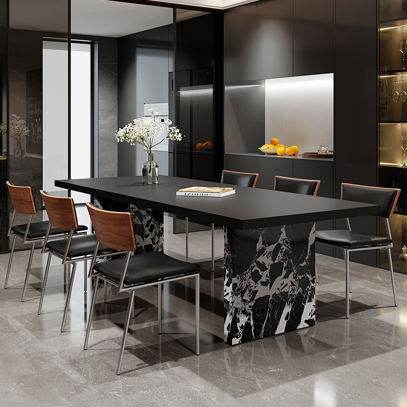 意式简约复古包豪斯风岩板餐桌椅组合大户型岛台茶桌长方形设计师