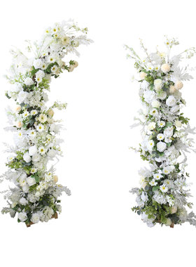 婚礼花拱门简约布置白色定制弯月花架草坪婚礼欧式森系小清晰橱窗