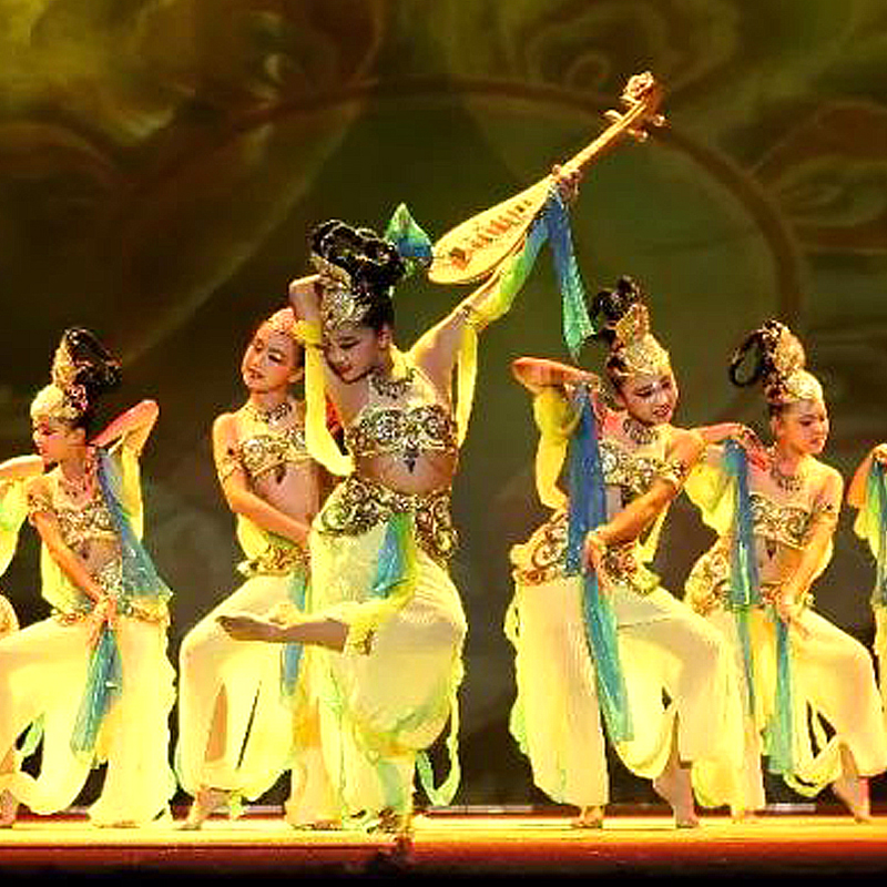 敦煌飞天表演服反弹琵琶演出服民族女大童少儿服装丝路天音舞蹈服